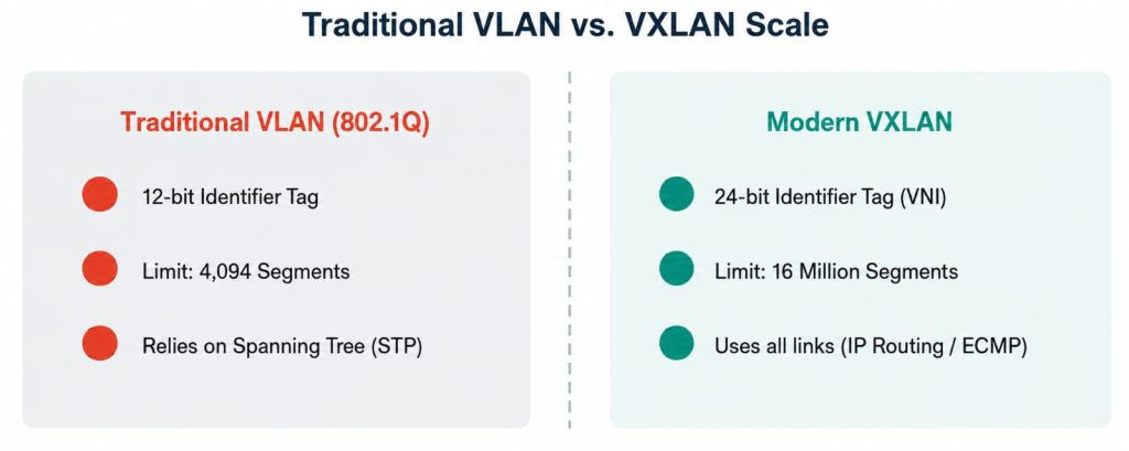 Traditional VLAN vs. VXLAN Scale
