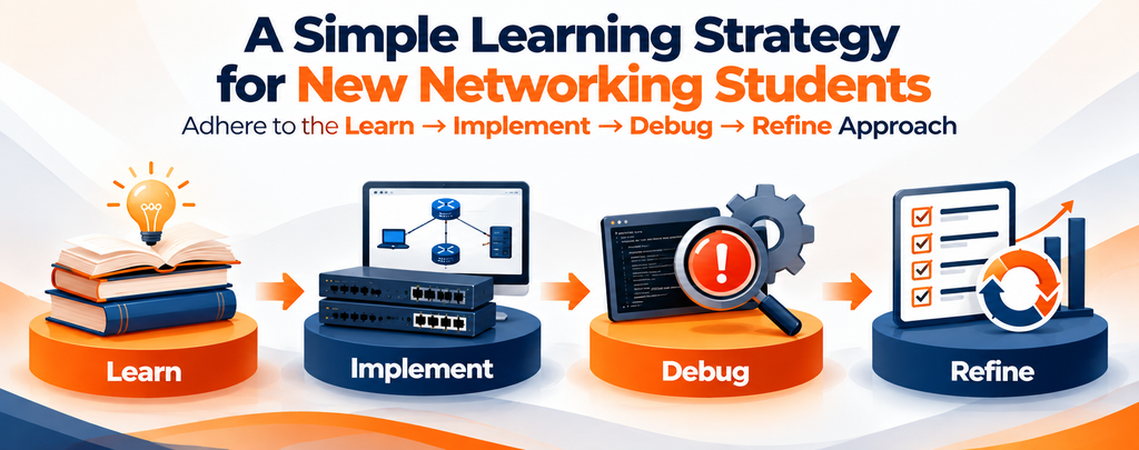 If you have just begun your IT networking learning career, there is an easy way to help you.

Adhere to the Learn → Implement → Debug → Refine Approach

1. Learn:

Learn one topic and know the objective behind it.

2. Implement:

Implement what you have learned in a lab and not just learn about it theoretically.

3. Debug:

Make a small problem statement regarding what you have implemented.

4. Refine:

Revisit your notes and repeat the implementation after a few days.

It makes your learning active through the process mentioned above.